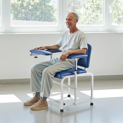 VEVOR Phlebotomiestuhl, Blutentnahmestuhl mit verstellbaren Armlehnen & klappbarer Armlehne, 180 kg Blutziehstuhl mit weich gepolsterter Sitzfläche, PVC-Leder für Krankenhäuser, Labore, Kliniken