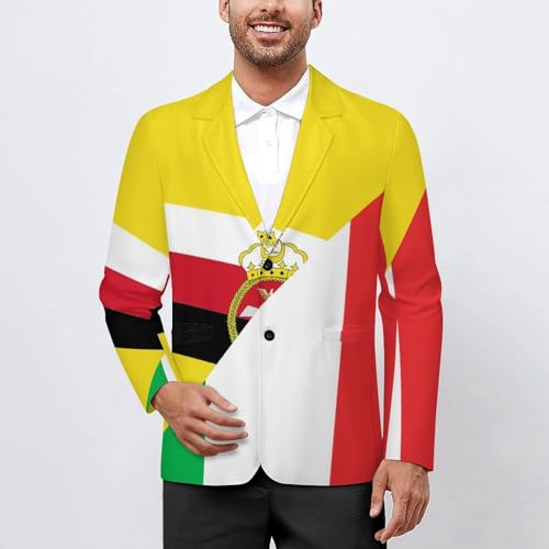 Italy and Brunei Flag Men's Slim Suit Long-Sleeve Prom Tuxedo Classic Two Button Business Jacket2