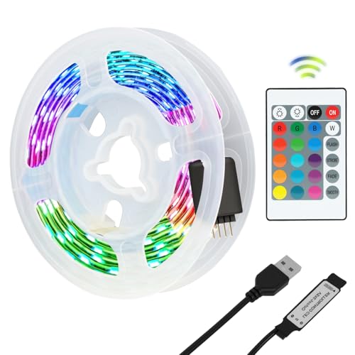 Striscia LED RGB da 1 m, con telecomando, 18 colori e 21 modalità, dimmerabile, autoadesiva, per feste, giochi, decorazioni, retroilluminazione per TV