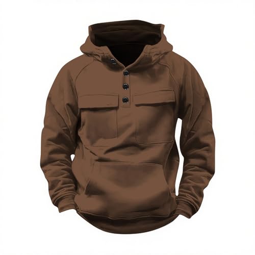 Military Cargo Hoodies Men Fleece Tactical Sweatshirts Winter Outdoor Gym Warm Buttom Up Pullover with Multi-Pockets