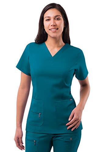 Adar Pro Scrubs for Women - Elevated V-Neck Scrub Top - P4212 - Caribbean Blue - M