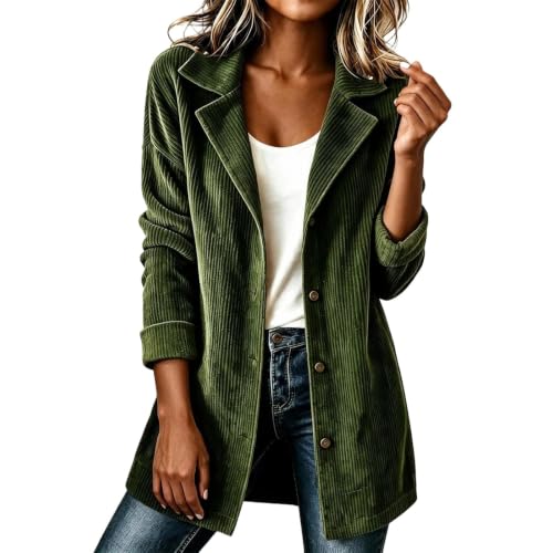 Corduroy Jacket Women Long Notched Lapel Neck Button Cardigan Shirt - image 1