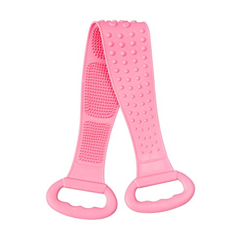 Back Scrubber - HUIMS Silicone Bath Body and Skin Brush Belt for Shower, Exfoliating Soft Double-sided Back Scrubber Brush for Men and Women - Easy to Clean - Lathers Well - Eco Friendly (Pink)