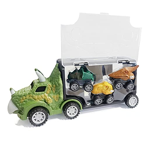 Dinosaurs Carrier Truck, Dino Transport Toy Vehicles with 3 Mini Dinosaur Pull Back Cars, Perfect Christmas Stocking Stuffers Gifts for 3+ Year Old Kids and Boys