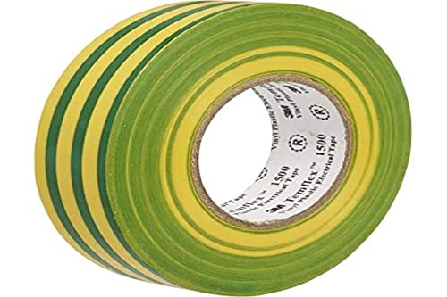3M Temflex TGG1925 TEMFLEX150019X25GY Temflex 1500 Ruban isolant électrique en vinyle Jaune/vert 19 mm x 25 m 0,15 mm