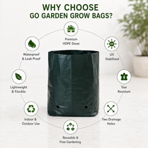 Image of Go Garden Grow Bags for Plants 12 x 12 Inch (Pack of 20) | UV Protected Plastic Nursery Grow Bags | Heavy Duty Black Poly Plant Bags