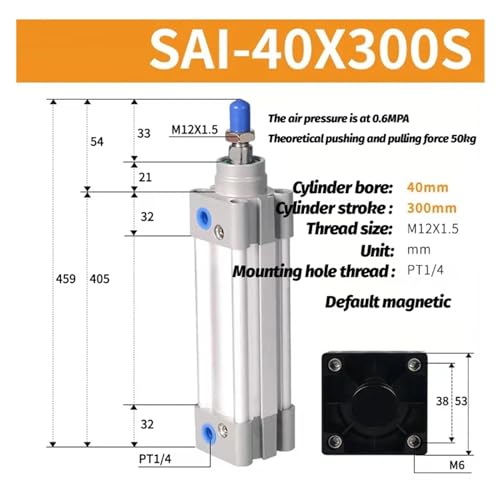 Cylindre pneumatique double effet SAI40 avec course variable - 3
