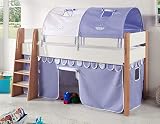 zerlegt, im Karton Froschkönig24 Hochbett SAM 3 Kinderbett Spielbett halbhohes Bett Buche Weiß Stoff Blau/Boy, Matratze:mit