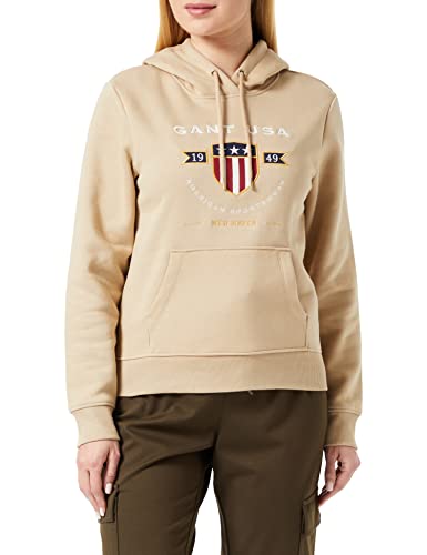 GANT Damen D1 Shield Hoodie Banner Logo Kapuzenpullover, Dark Khaki, L