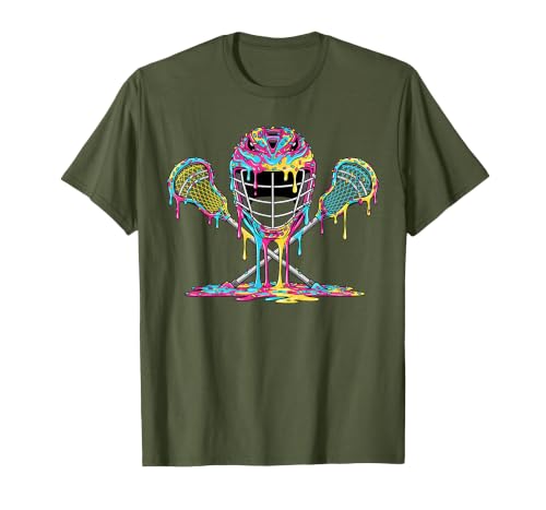 Lacrosse Drip Ice Cream Lax Helmet Sticks Sport Player T-Shirt, Men, Olive Green, Medium