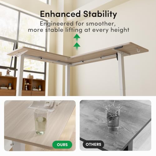 Image of FEZIBO 75 inch x 63 inchL Shaped Standing Desk Adjustable Height, Electric Stand up Corner Computer Desk, Sit Stand Home Office Desk with Splice Board, Light Walnut