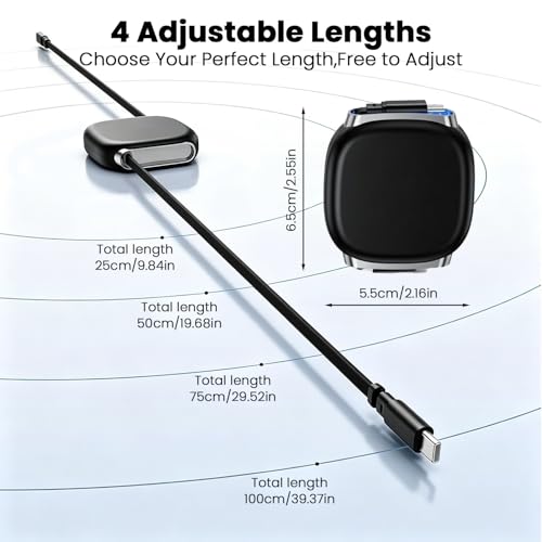 Image of Verilux Retractable USB C to C Cable, PD 240W Type C Cable Fast Charging with 480Mbps Data Synch, Magnetic Storage & 4 Adjustable Length for iPhone 17 /16 /15, Galaxy S26 /S25 /24, MacBook (1Pack)