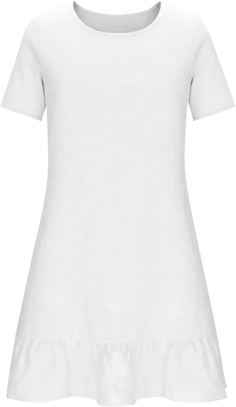 Plus Size Dresses for Women Short Sleeve Ruffle Hem Crew Neck Casual Dresses Beach Vacation Sun Dress with Pockets