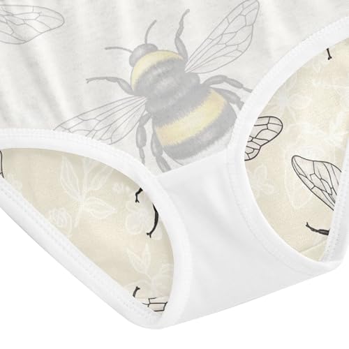 Vivid Bees Prints Floral Beige Girl Panties Cute Toddler Girls Underwear Cotton Fun Undies Kids Briefs 2t 5