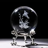 HDCRYSTALGIFTS 3D Hummingbird Crystal Ball Paperweight 60mm(2.3Inch) Laser Engraved Glass Sphere Display Globe Meditation Ball Home Decor with Metal Stand