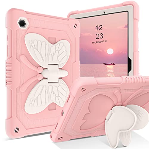 DUEDUE for Samsung Galaxy Tab A8 Case Kids, Butterfly Wings Kickstand for Samsung Tab A8 Case, Heavy Duty Rugged Shockproof Full Body Protective Tablet Case for Samsung Galaxy Tab A8 10.5" Kids, Pink