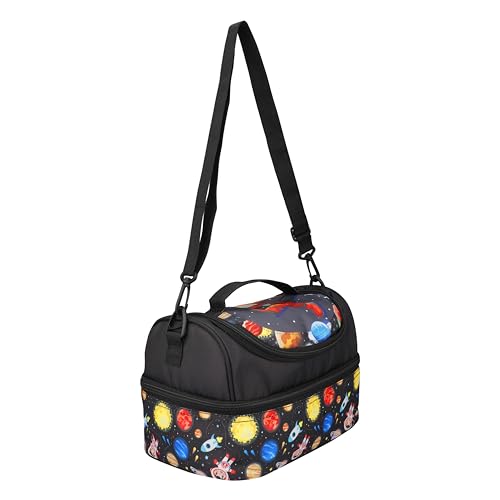 Image of Ji and Ja Multi Compartment Dual Slot Lunch Bag Double Insulated Tiffin Lunch Bag with Multi Zipper Pockets for School (Space Black)
