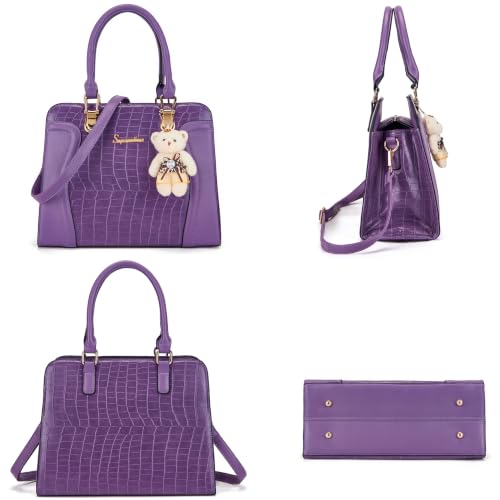 Image of Women's Fashion Handbag Tote Bag Shoulder Top Handle Satchel Purse Set 4pcs | Stylish Style,Chain Texture Design,Ample Space,Bear Doll Decoration,with a Crossbody Strap