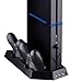 4 en 1 soporte vertical PS4, 3 puertos adicionales USB y ventilador enfriador y cargador 2 mandos