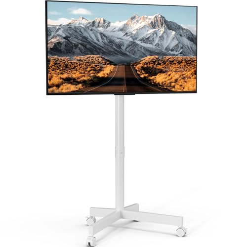 SIMINGTEC Rolling TV Stand with Wheels for 23-60 Inch LCD LED Flat Curved TVs, Height Adjustable Mobile TV Cart with Tilt Mount, Outdoor TV Stand Holds up to 88 lbs, Max VESA 400x400mm, White