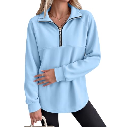 Womens Quarter Zip Sweatshirt Cozy Drop Shoulder Mockneck Fleece Pullover - image 7