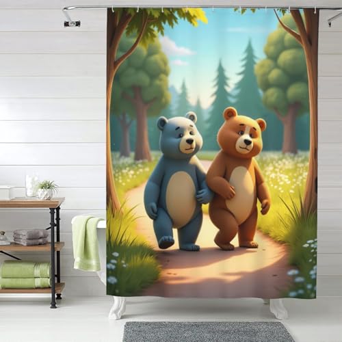 Rideau de douche imperméable ours mignon pour éviter les éclaboussures - 2