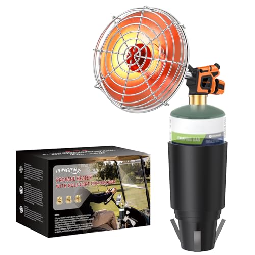 Golf Cart Heater,9200BTU Outdoor Propane camp Heater with Golf Cart Cup Holder and Self Ignition for EZGO Yamaha Club Car,Most Golf Cart-Fuel Cylinder not included