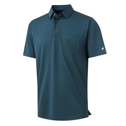 Rouen Mens Golf Shirts Short Sleeve Dry Fit Jacquard Performance Moisture Wicking Casual Pocket Collared Polo Shirts for Men
