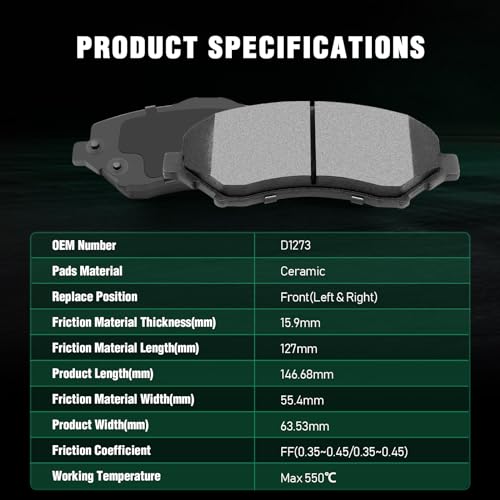 Image of AUTOMUTO D1273 & D1326 Front Rear Ceramic Pads Brake fit For 08-12 For Chrysler Town & Country,08-12 For Dodge Grand Caravan,09-13 For Dodge Journey,12 For Ram C /V,09-12 For Volkswagen For Routan