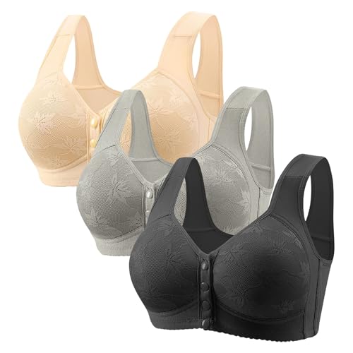 ZTFYKLIN Lot de 3 Soutiens-Gorge à Fermeture Avant, Soutien Gorge sans Armatures en Dentelle pour Femme sous-vêtements Confortable Coton Brassiere Push-up Lingerie Femmes Classique Sport Maternité