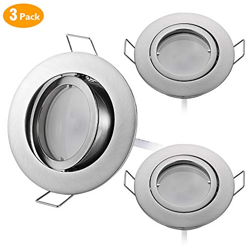 HCFEI - Juego de 3 focos LED empotrables regulables, cromados, orientables, 3 W, planos, 230 V, con orificio de perforación de 68 mm, ángulo de haz de 120°, blanco cálido, 3000 K