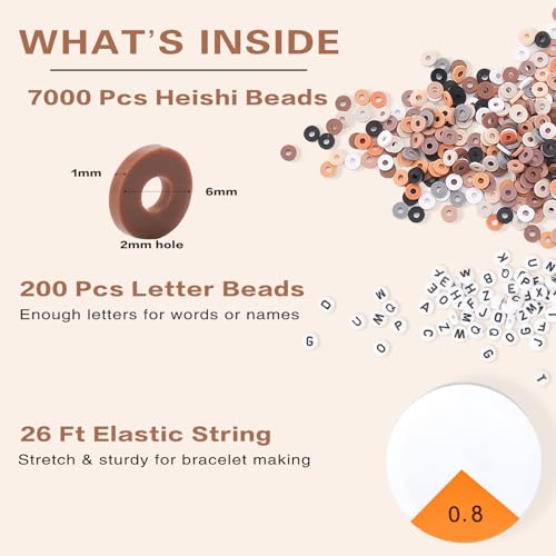 ADIIL Kit de fabricação de pulseiras de contas de argila com 7200 peças, 10 cores marrons neutras 6
