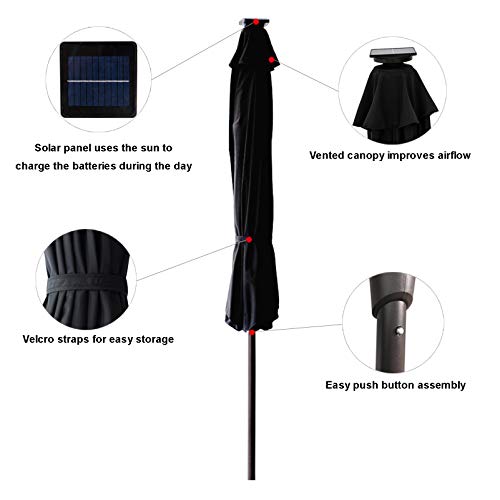 C-Hopetree 11 Ft Outdoor Patio Market Table Umbrella With Solar Led Lights And Tilt, Black #TOP4