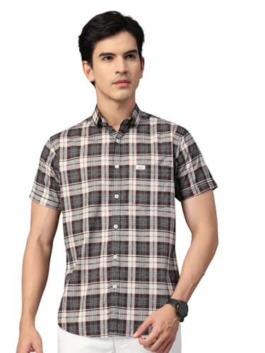 Image of Majestic Man Men's Slim Fit Premium Pure Cotton Plaid Check Half Sleeve Casual Shirt