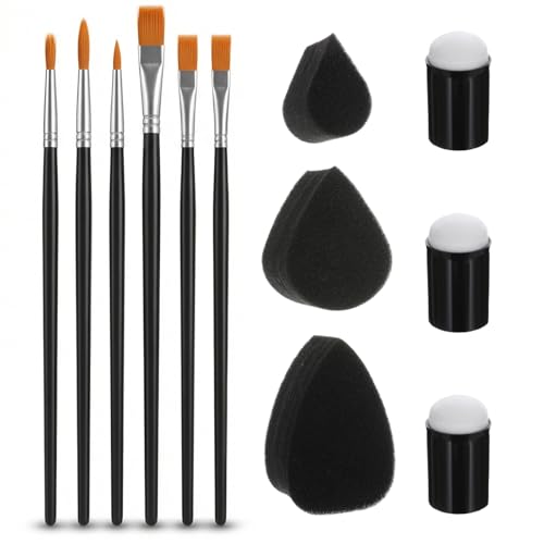 12 PCS Face Paint Brushes and Sponges Set Professional Face Painting Brushes Body Paint Brush for Acrylic Painting Watercolor Oil Gouache for Easter Halloween Cosplay Party