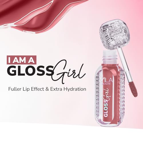 Image of MILA BEAUTE Gloss Girl Lip Gloss|Enriched With Mango Seed Butter & Hyaluronic Acid |Light Weight & Non-Sticky Formula|Gives Fuller-Lip Effect & Extra Hydration | High Shine Finish-My Choice, 2.8 Ml