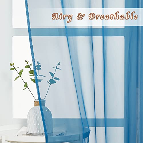 Image of NICETOWN Sheer Curtains for Bedroom Windows, Grommet Living Room Curtain Drapes Voile Textured Soft & Lightweight Window Dressing for Nursery, Turquoise, W54 x L63, 2 Panels