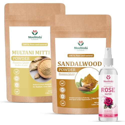 Image of Sandalwood Powder & Multani Mitti Face Pack Combo with Rose Water | Pure & Natural Skin Care Powder for Men & Women | 100 g Each