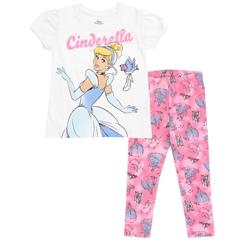 Image of Disney Princess Girls' 2-Piece T-Shirt and Leggings Set Toddler to Big Kid | 2-Piece Coordinated Set, Elastic Waistband Leggings, Breathable Cotton Fabric