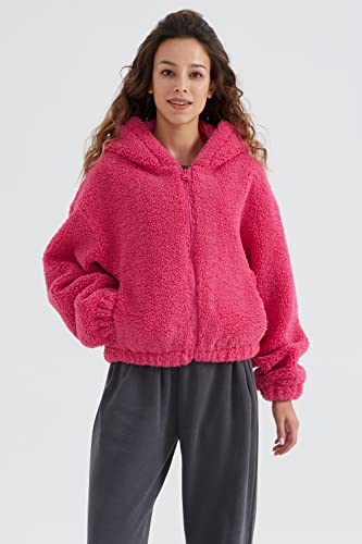 Orolay Women's Fuzzy Fleece Cropped Jacket Fluffy Sherpa Coat Winter Teddy Hoodie with Long Sleeves4