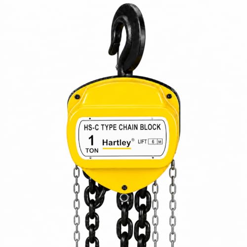 Image of Hartley 1 Ton Chain Pulley Block, 6 Meter Lift, 6 mm Load Chain | Single Fall Manual Chain Hoist | Heavy Duty Alloy Steel Hooks | Material Handling Equipment (1 Ton - 6 M)