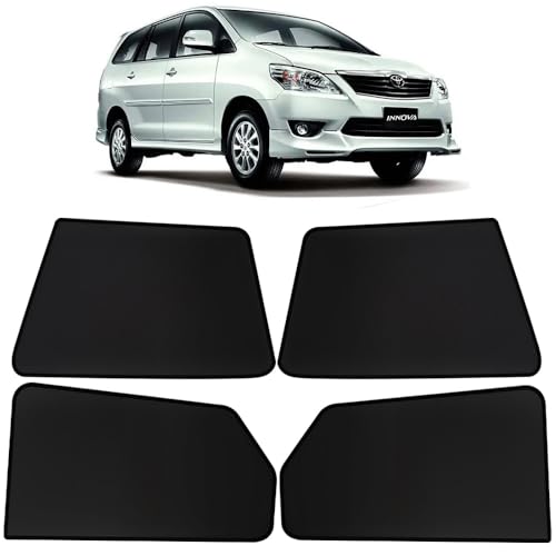 Image of OTO2EYE Car Sun Shade Compatible for Toyota Innova Model-2012-2015, Z-Black Fix Type Side Window Curtains, Only Half Cut in Front Window, 6 Pieces Set