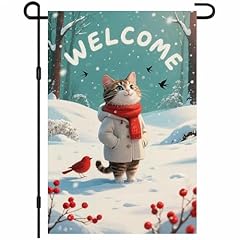 Winter Tabby Cat in Red Scarf Garden Flag