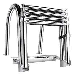 Marinebaby Stainless Steel in-Board Swim Fiberglass Platform 4-Steps Ladder Reinforce Folding Docking Ladder