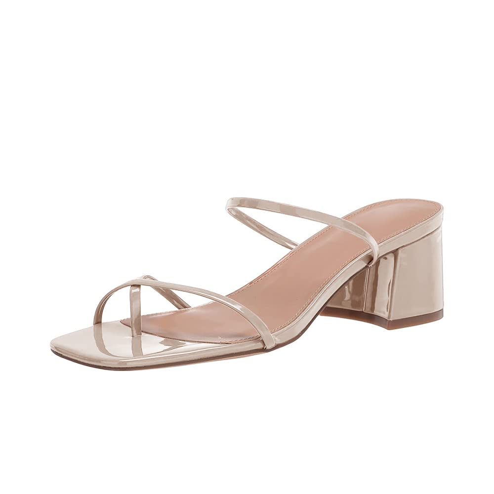 Photo 1 of Govdaeor Womens Square Open Toe Cross Over Thong Chunky Block Heel Sandal Ladies Slip-on Casual Mid-Heels Slippers Khaki 7