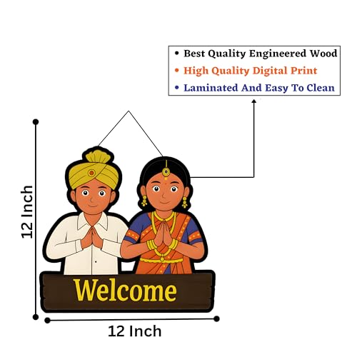 Image of EXPLEASIA Welcome Traditional Couple Decorative Wall Hanging Wooden Art Decoration Item for Home | Office | Living Room | Decoration Items| Home Decor| Wall Art | Wall Decoration (Multicolor)