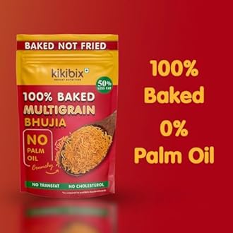 Kikibix Baked Multigrain Bhujia Namkeen, Healthy Snacks for adults & kids, Low Fat, Low Calories, High Protein Bhujiya Diet Mixture for diabetics- No Palm Oil, Baked Not Fried - Pack of 2