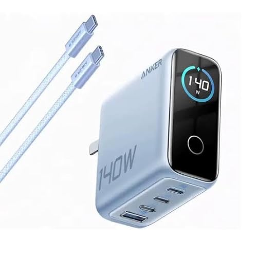 شاحن من أنكر بمنفذ USB متوافق مع أجهزة آي أو إس بـ 4 منافذ بقوة 140 واط مع شحن سريع وتقنية GaN وتحكم باللمس