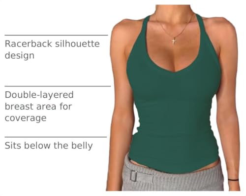 Image of Danysu V Neck Racer Back Tank Tops for Women Padded Fitted Long Basic Cami