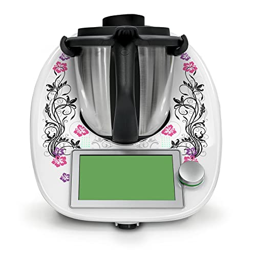 Autocollant de protection décoratif compatible avec robot de cuisine Thermomix TM6 Design Sticker adhésif Accessoires Appareil de cuisine Imperméable Autocollant RX042 (23 hibiscus)